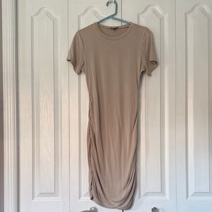 Express Elegant Tan Ruched Tee Shirt Dress